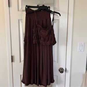 Brown maxi skirt and shirt set with Ruffle Details